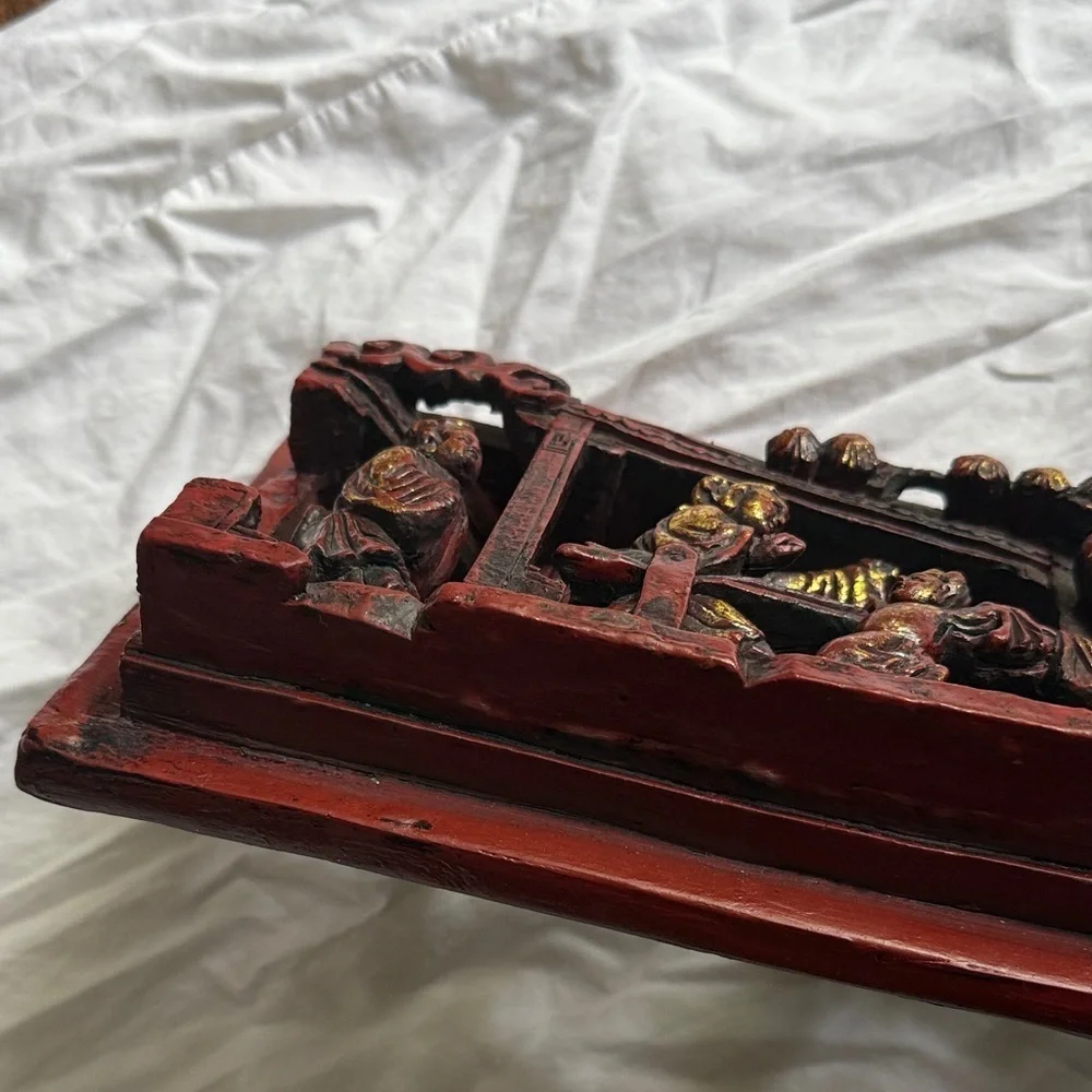 Vintage Chinese Wooden Carving High Relief 3D Art 1800s Hand Carved Wood (CB1)